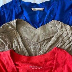 Soft Surroundings-3 blouses in red, blue and khaki